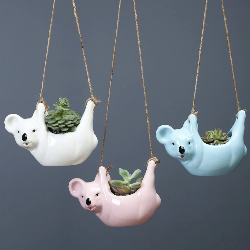 Cartoon animal koala hanging basket flower pot