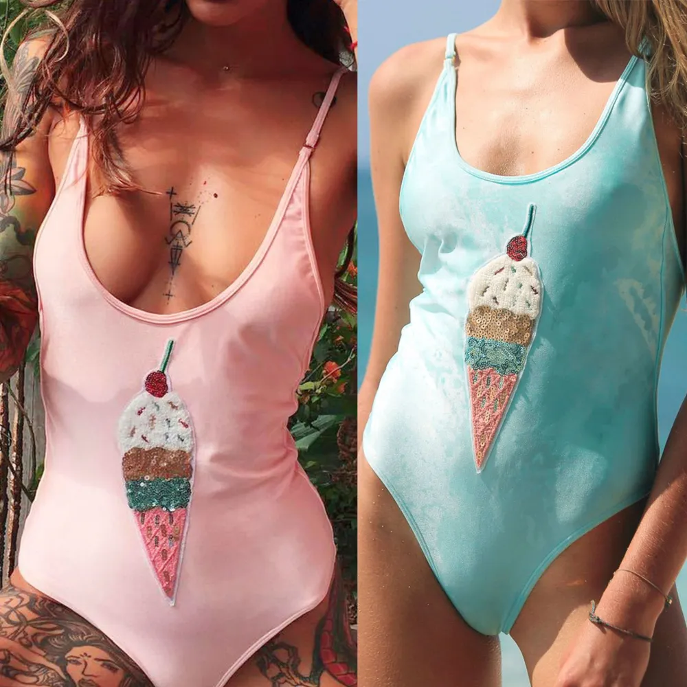 Europe and America sexy cute ice cream pattern one-piece bikini swimsuit