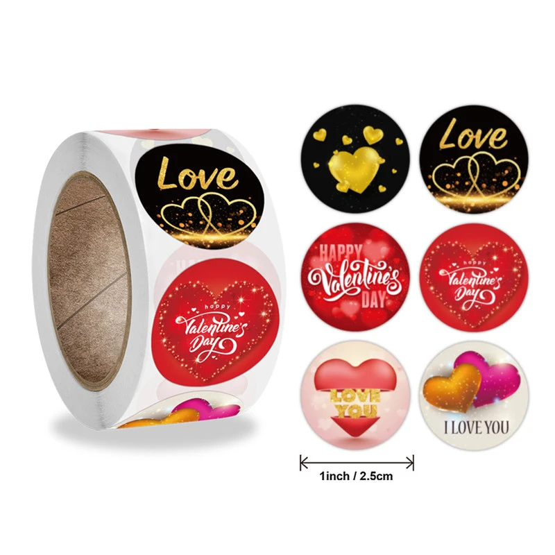 Round Valentine's Day Sticker Love Heart Thank You Gift Decoration Sticker