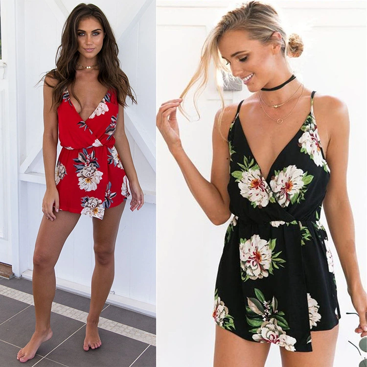 Strap V-neck printed jumpsuit
