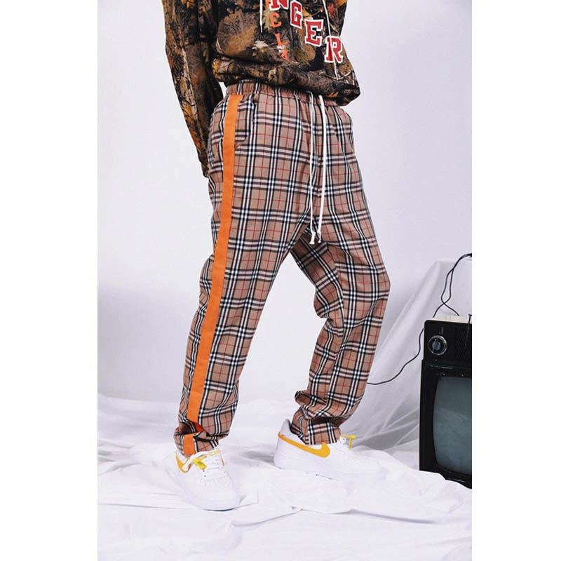 High Street Hip Hop Street Dance Harajuku Style Side Grid Plaid Straight INS Same Idol Trainer Casual Trousers