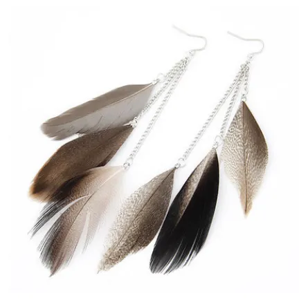 Europe and the United States Korean alloy fashion personality elegant feather long tassel pendant earrings ear jewelry jewelry