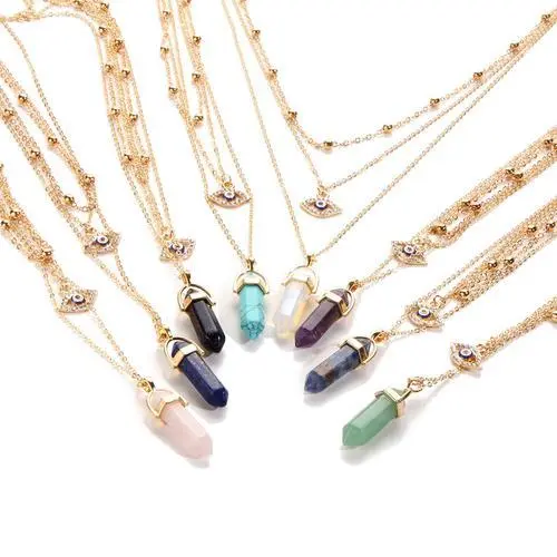 Cross-border dedicated eye pendant hexagonal necklace female fashion new multi-layer clavicle chain cross-border jewelry