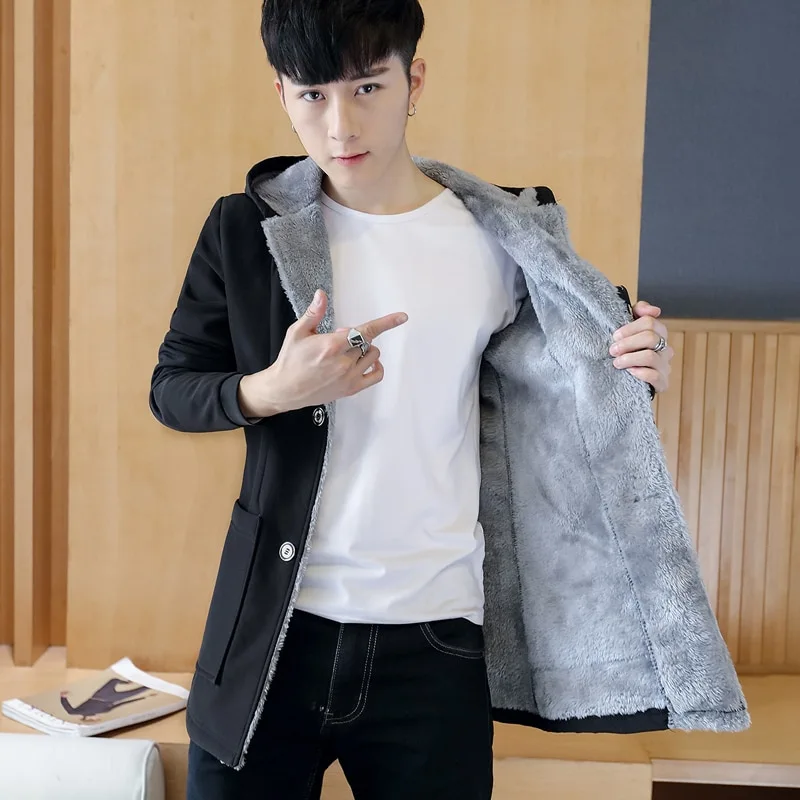 Casual jacket thick hooded plus velvet jacket
