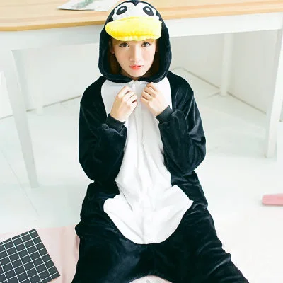 Cartoon one-piece pajamas penguin animal winter flannel cute black autumn couple costume