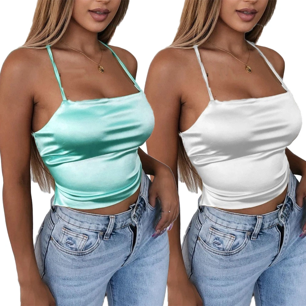 Pure color women's simulation silk sling top