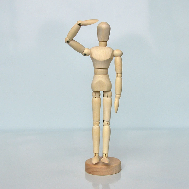 The 8 inch wooden man model has wooden joints