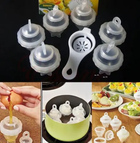 Hot 1 Set7 Piece Hard Boil Egg Cooker 6 Eggies Without Shells With Bonus Egg White Yolk Separator Eggs Steamer  Cooking Tools