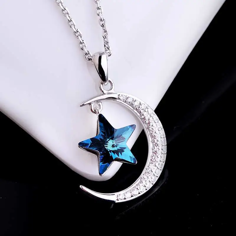 Star Moon Austrian Crystal Pendant Clavicle Chain