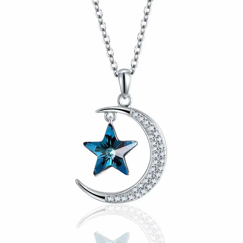 Star Moon Austrian Crystal Pendant Clavicle Chain