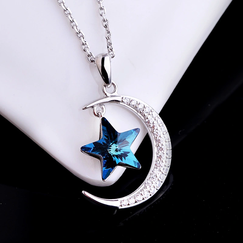 Star Moon Austrian Crystal Pendant Clavicle Chain