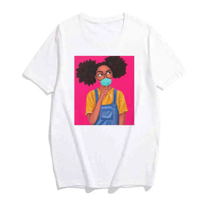 Black girl print Harajuku style simple top