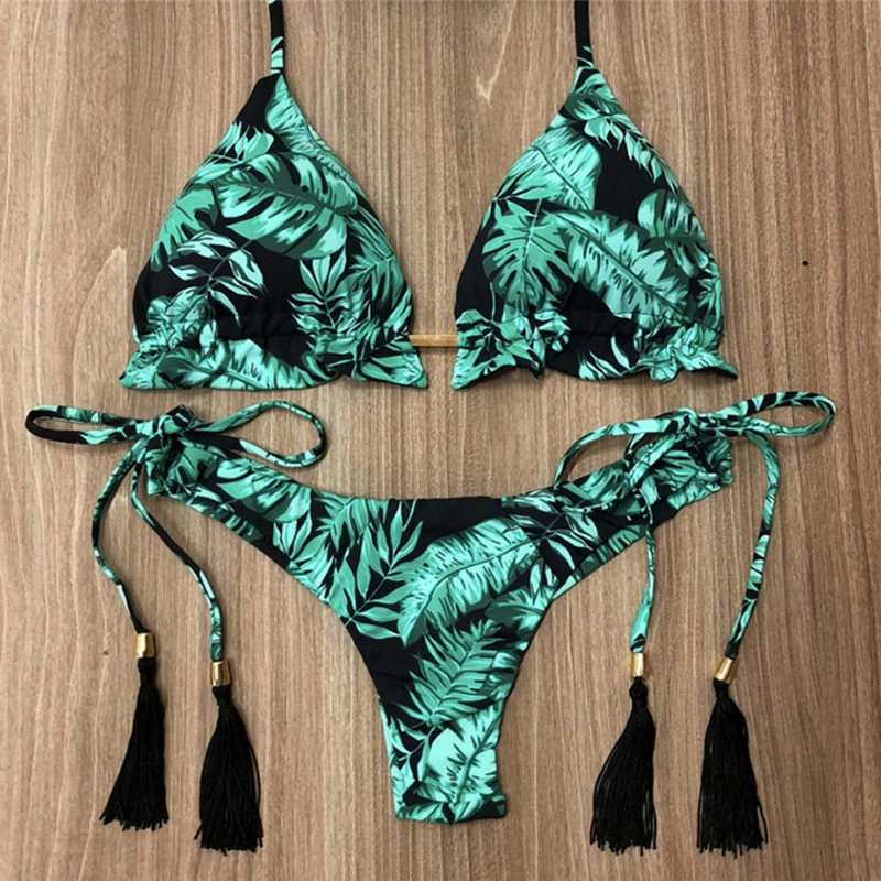 Ladies Swimsuit Colorblock Print Bikini Swimsuit