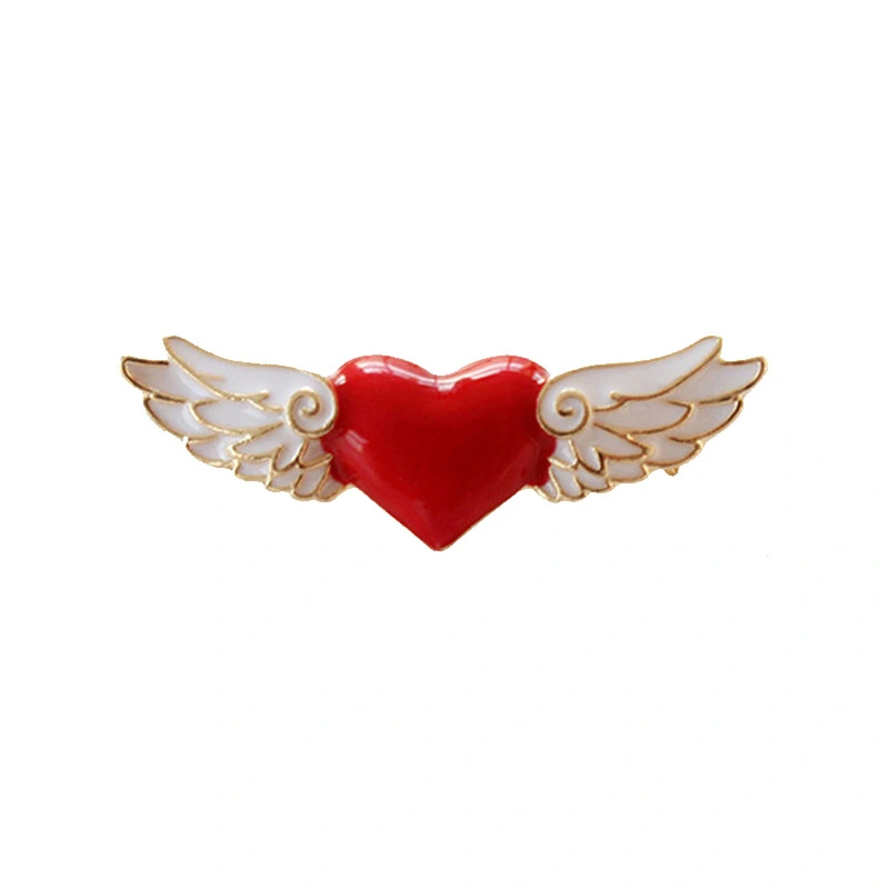 Simple dripping red heart angel wings brooch