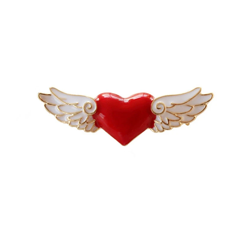 Simple dripping red heart angel wings brooch