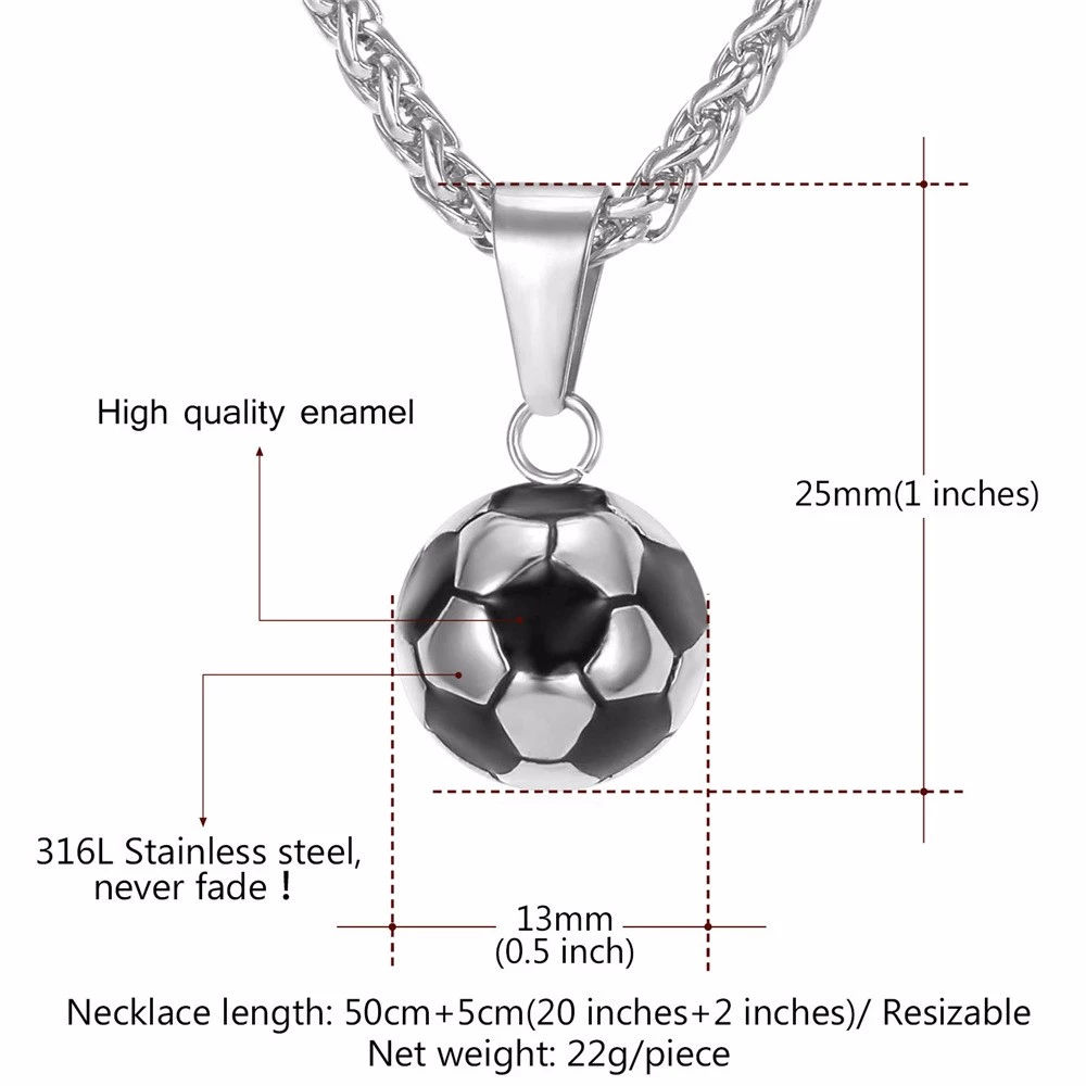 U7 Sporty Gym Jewelry Gift 316L Stainless Steel 18K Gold Plated Football Soccer Necklace for Men Boy