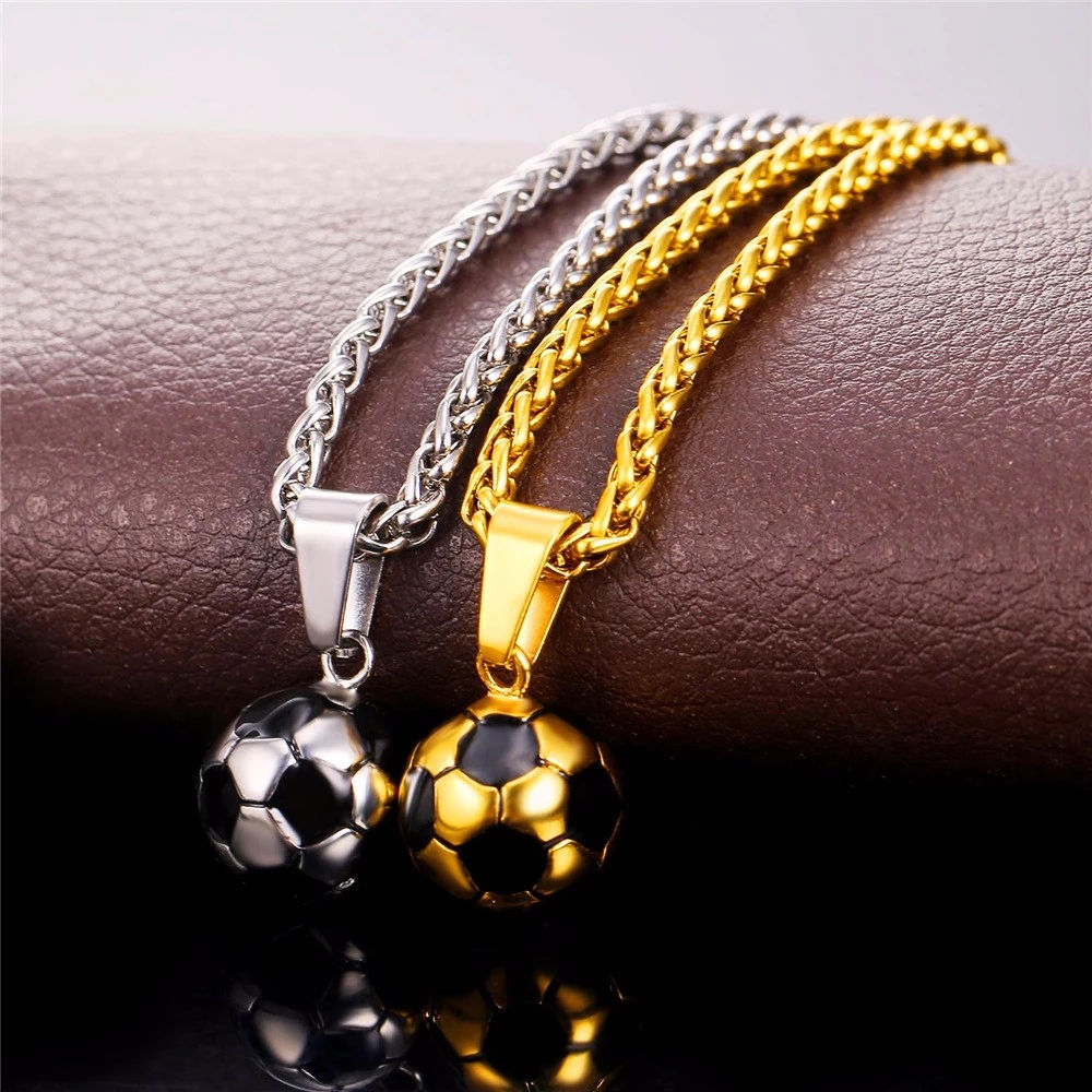 U7 Sporty Gym Jewelry Gift 316L Stainless Steel 18K Gold Plated Football Soccer Necklace for Men Boy