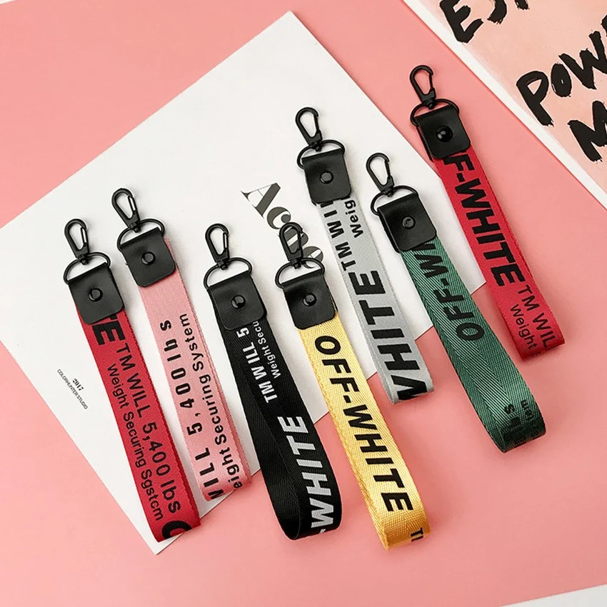 Off White Ribbon Keychain Women Phone Case Wallet key chain porte clef For Bag Key ring llaveros mujer sleutelhanger Chaveiro