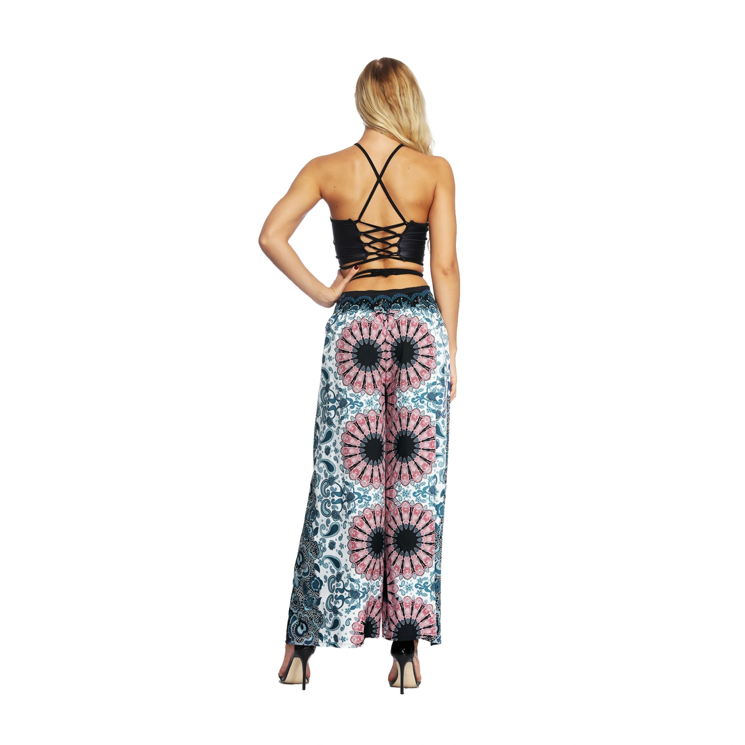 Women's Wide Leg Boho Yoga Harem Pants Comfy Gypsy Hippie Indian Thailand Bohemian Palazzo Pants Smocked Waist