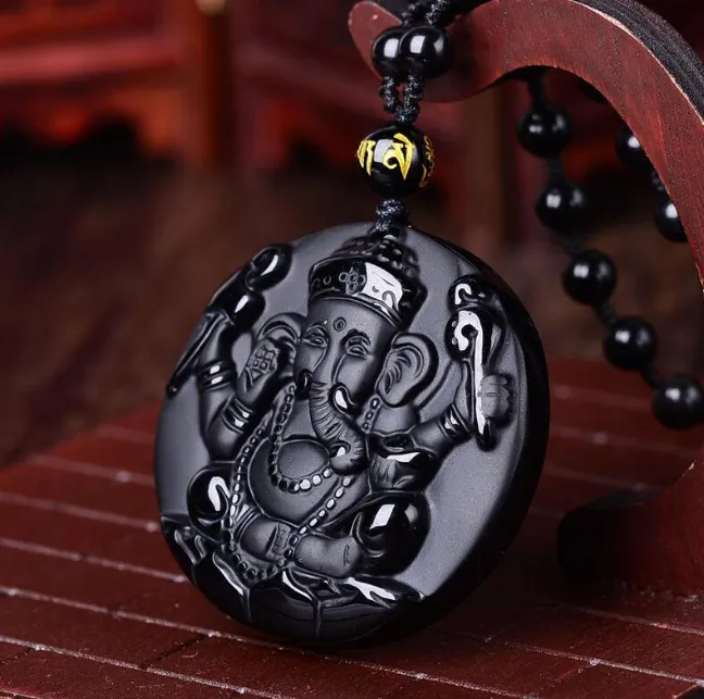 Natural Obsidian Elephant Pendant