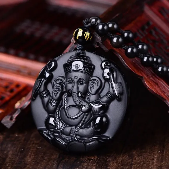 Natural Obsidian Elephant Pendant