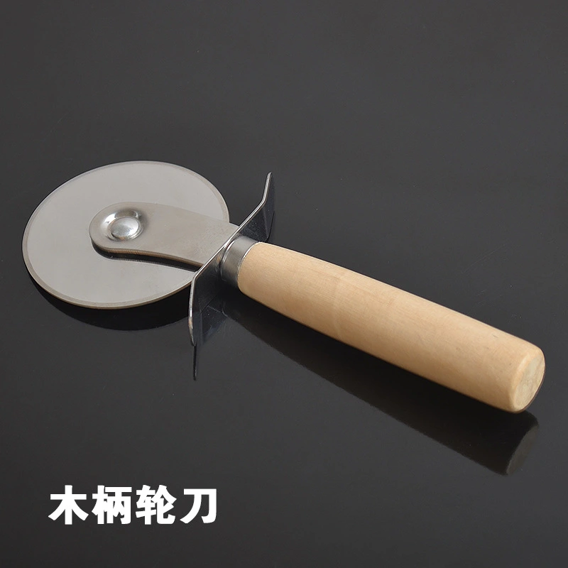 round knife with wooden handle stainless steel pizza cutter knives