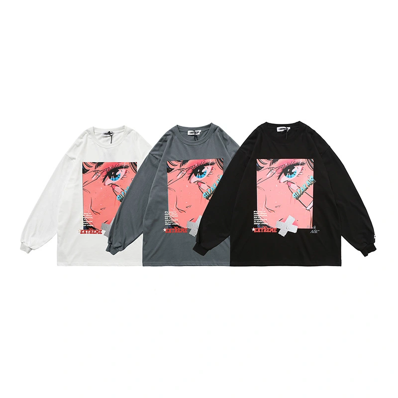 Anime girl head print men's long-sleeved T-shirt