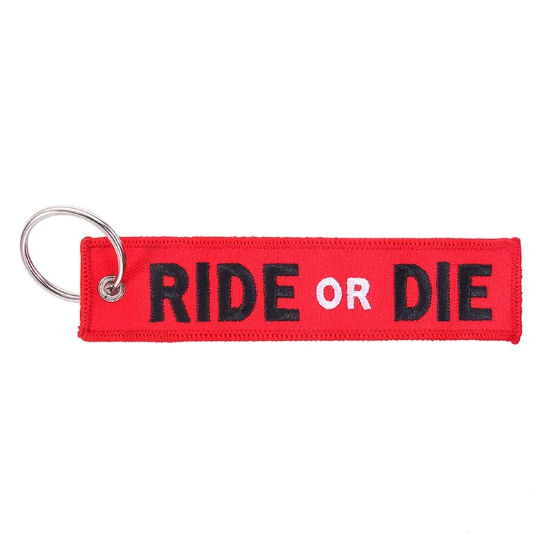 Red motorcycle embroidered keychain pendant