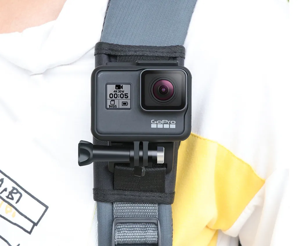 Sports camera backpack fixed shoulder strap