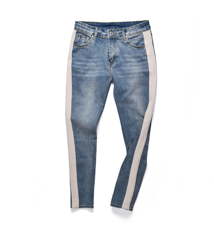 White bar solid color washed jeans single bar cloth jeans