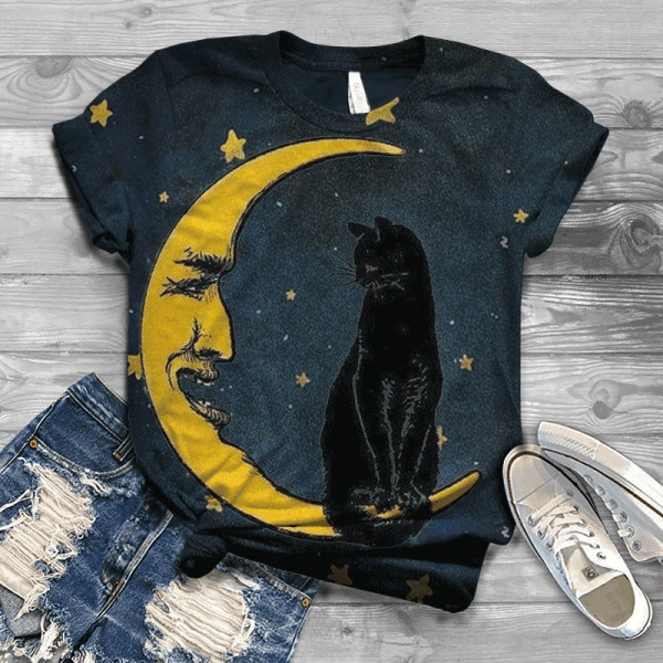 Printed T-shirt with round neck and short sleeves