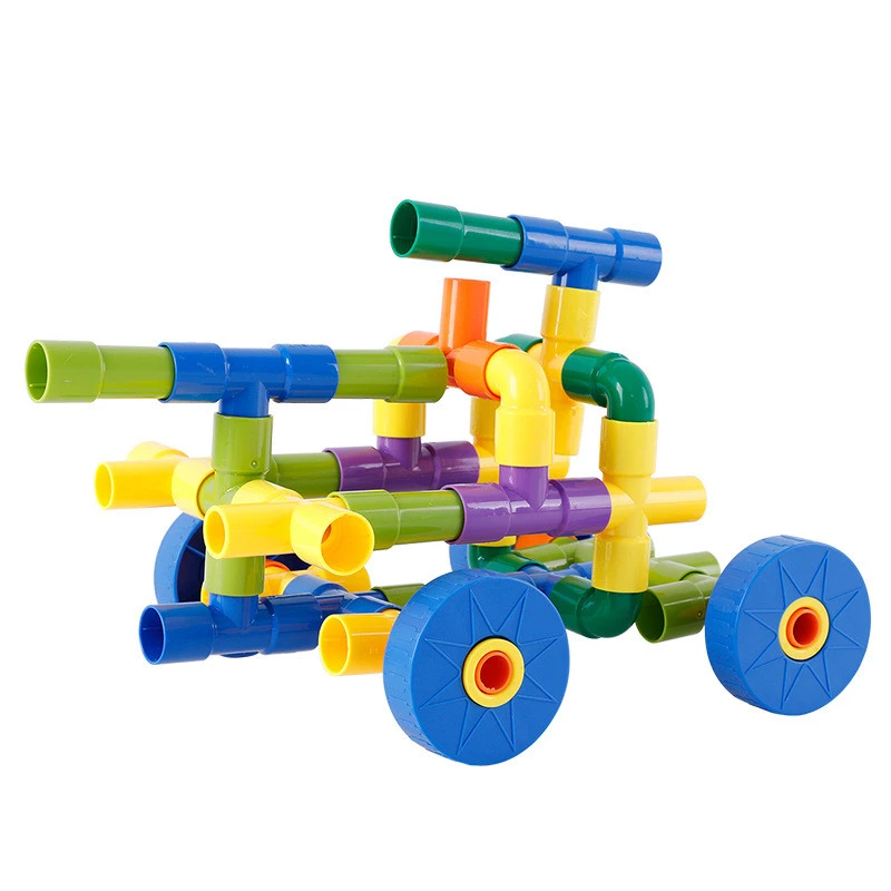 Children's assembly of pipe blocks