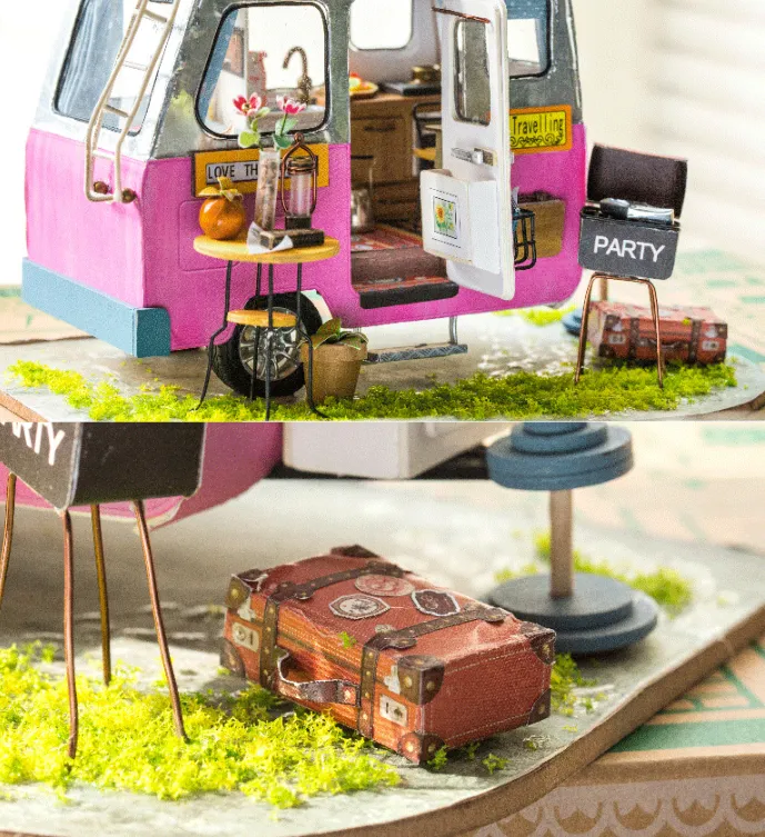 Happy Camper Miniature Dollhouse Trailer DIY Kit