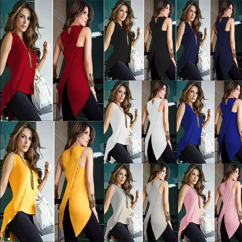 Round neck cross-back solid color slim t-shirt