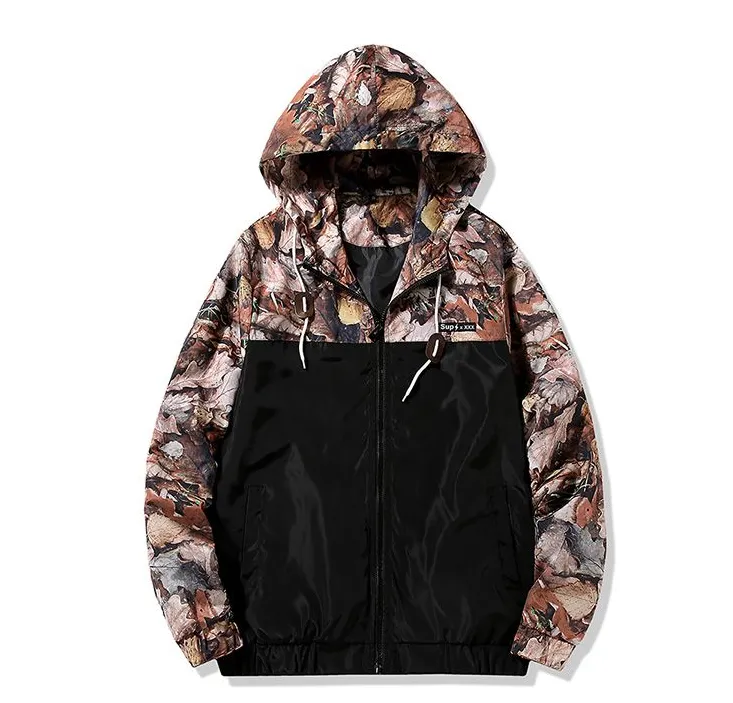 Fallen color matching street jacket men's jacket hip hop hooded windbreaker Harajuku jungle camouflage jacket