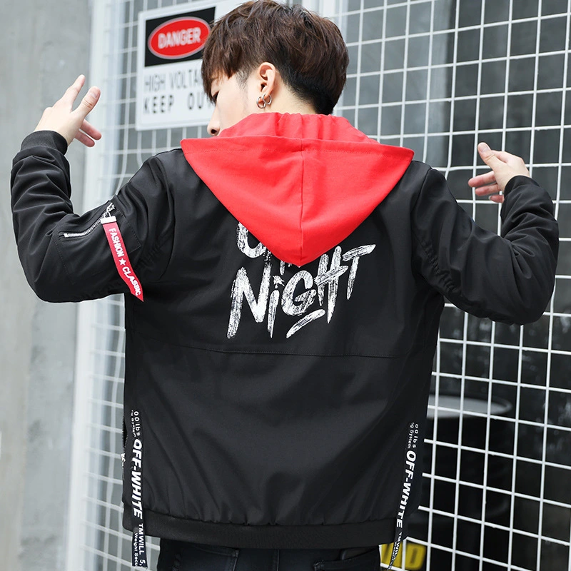 Slim trend hooded casual handsome windbreaker jacket