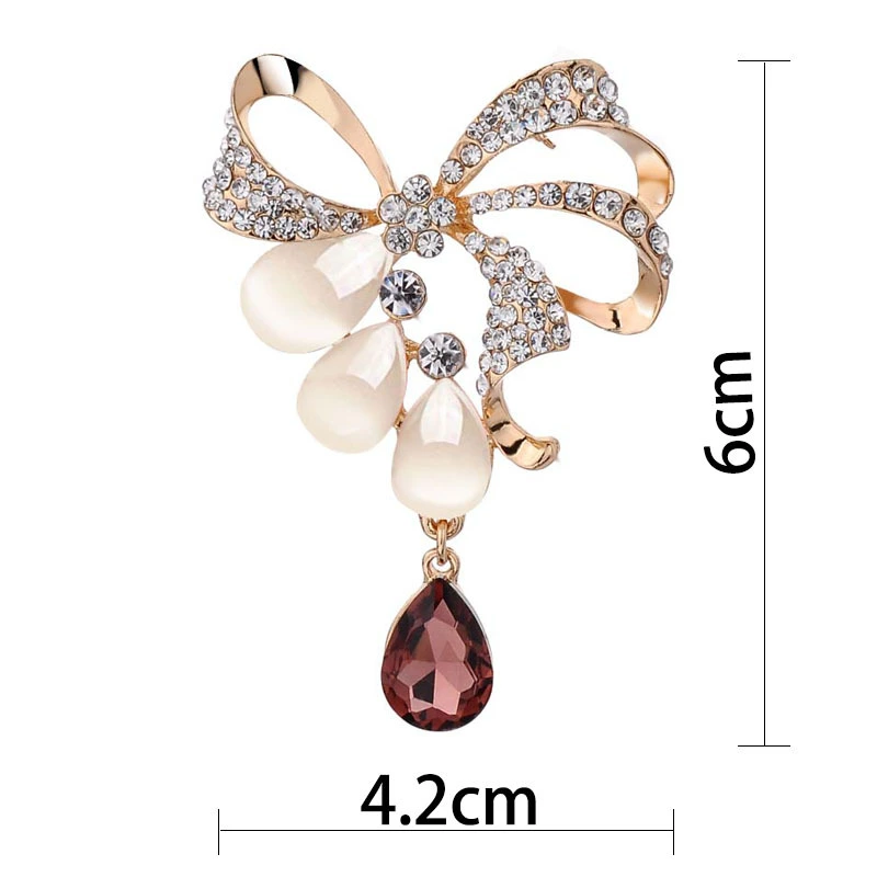 Bowknot Opal Water Drop Corsage Shining Crystal Brooch