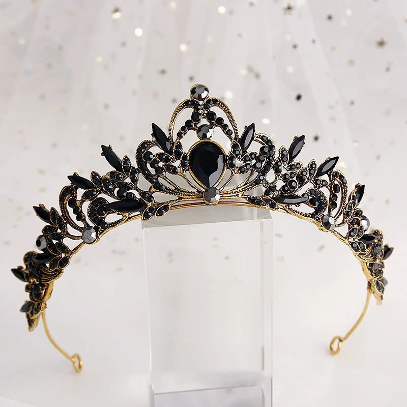 Black luxury crown bridal headdress wedding dress