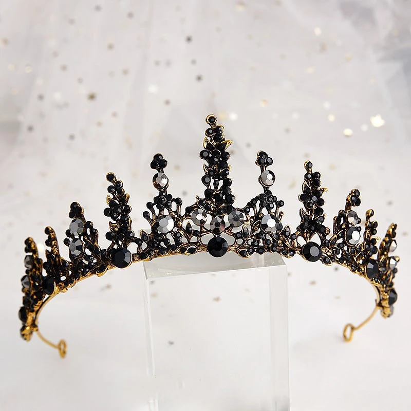 Black luxury crown bridal headdress wedding dress