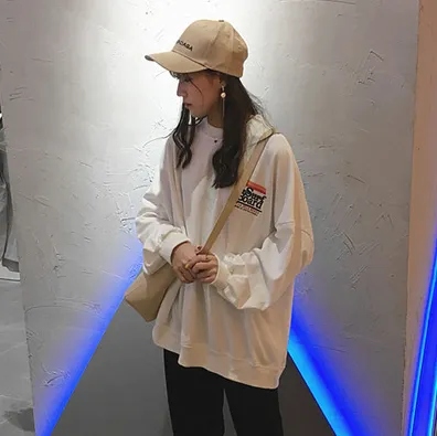 Autumn women's Korean version of the letter printing loose lazy wind hooded sweater long casual long-sleeved shirt jacket