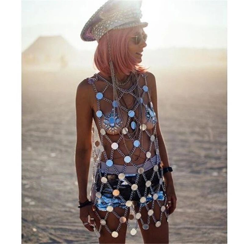 Summer new European and American night club exaggerated fishing net acrylic Sequin dress