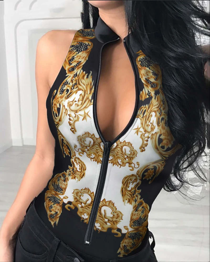 Black Zip One Piece Top