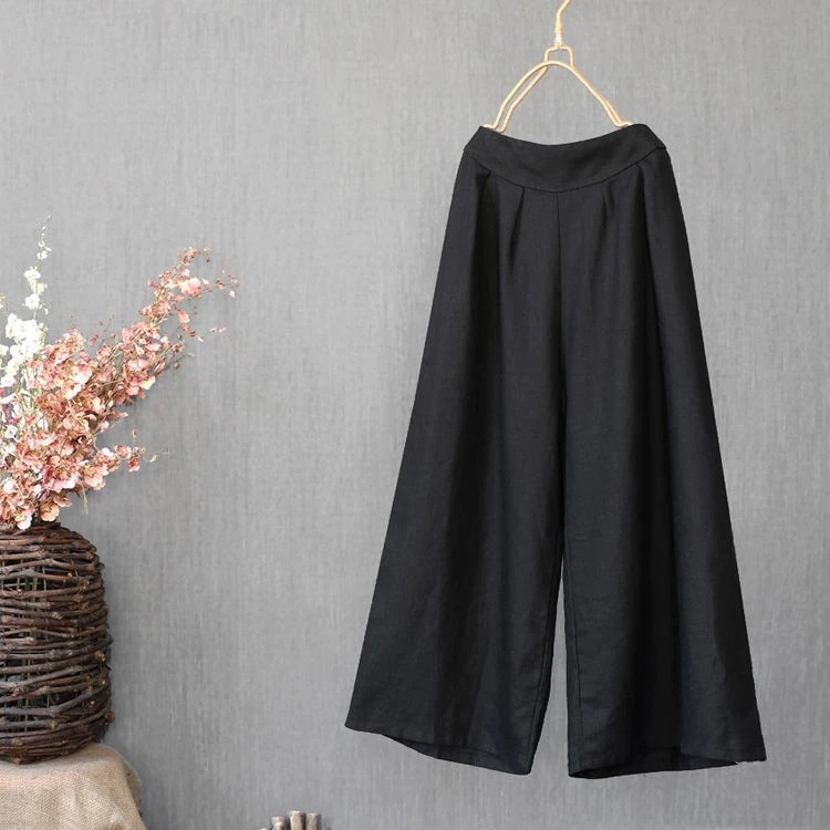 Cotton linen wide leg pants