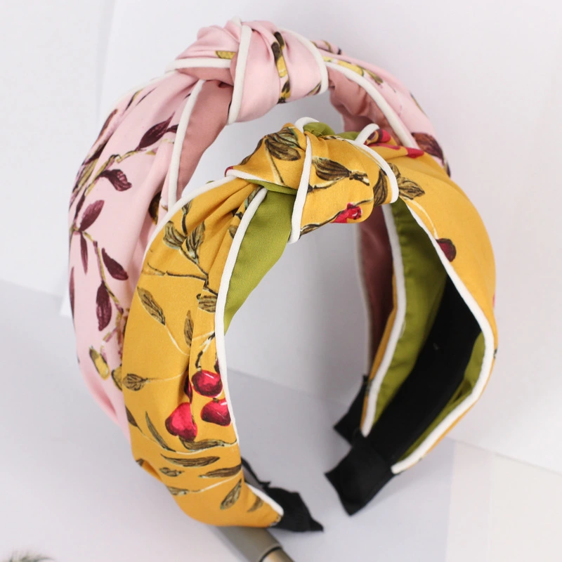 Fabric Clip Edge Stitching Contrast Color Knotted Wide-Brimmed Headband