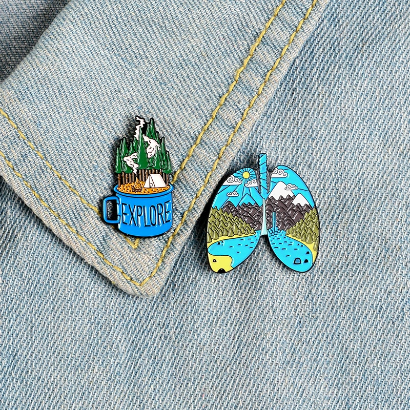 Mountain peak moon sea paint brooch badge