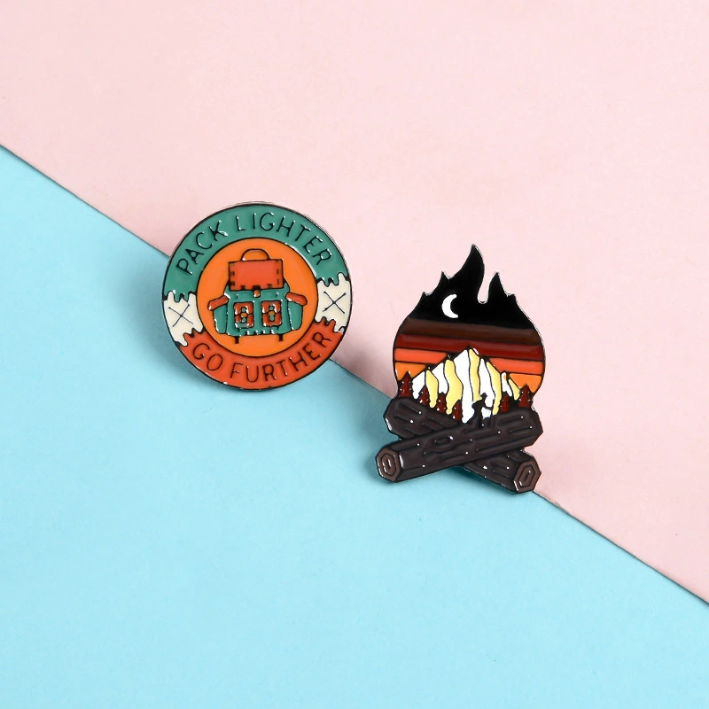 Mountain peak moon sea paint brooch badge