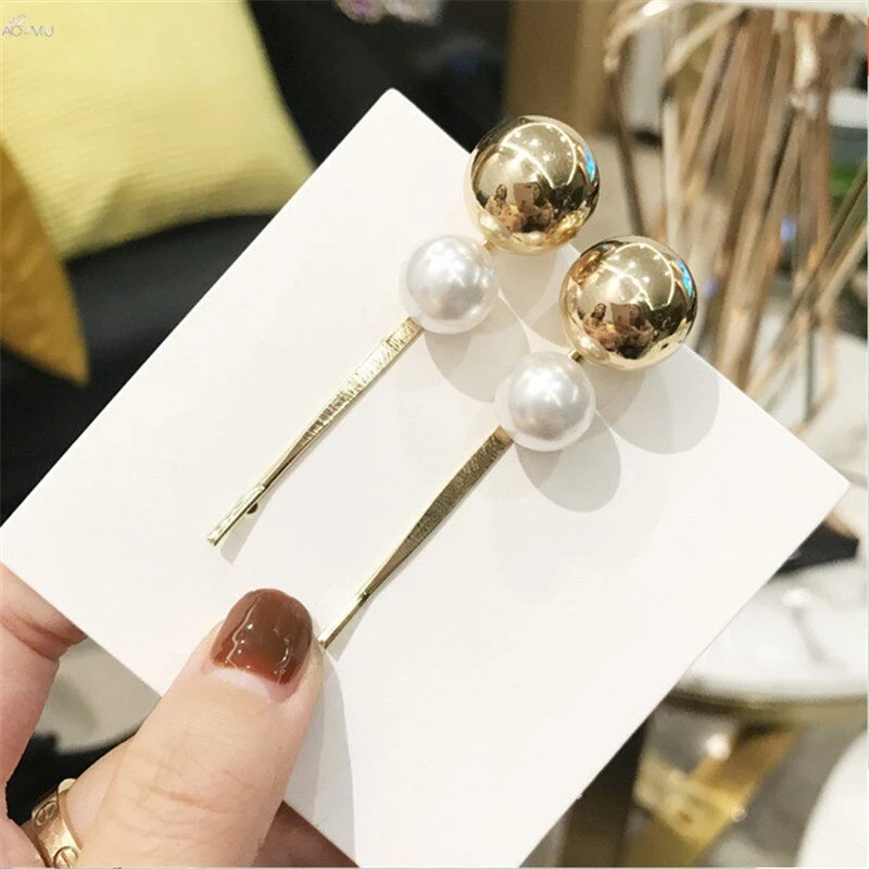 Retro metal pearl hair clip word clip