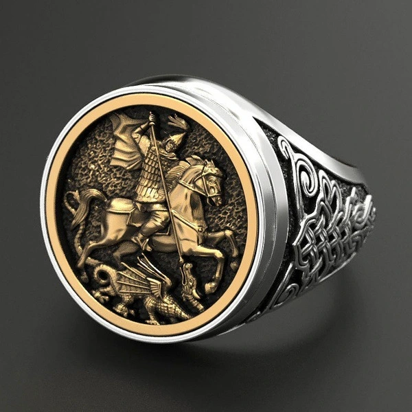 Men's Domineering Knight Silver Plated Finger Ring Day Gift