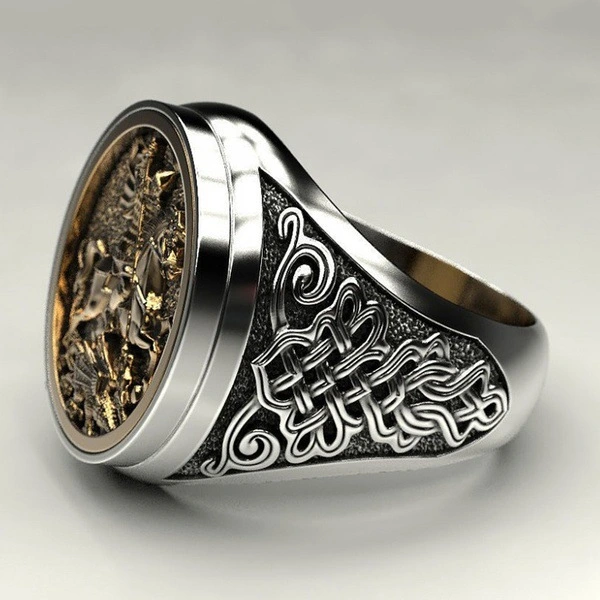 Men's Domineering Knight Silver Plated Finger Ring Day Gift