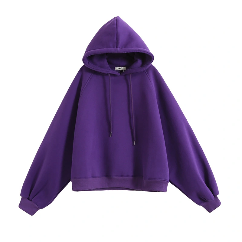 Bf wind plus velvet sweater aircraft sleeve loose solid color hooded brushed sweater